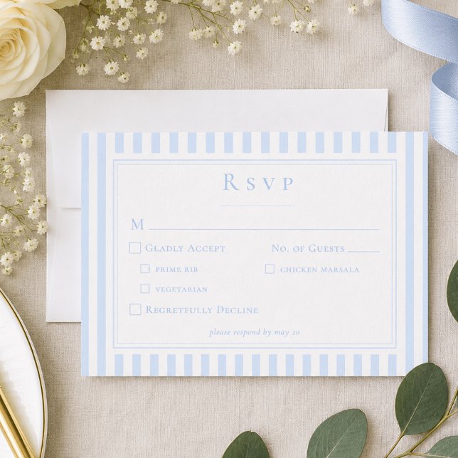 Elegant Classic Blue Stripe Wedding RSVP Card (Elegant Classic Blue Stripe Wedding RSVP Card)