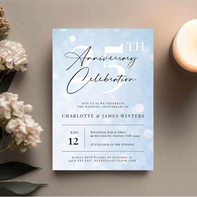 Elegant classic blue watercolor 25th anniversary invitation (Creator Uploaded)