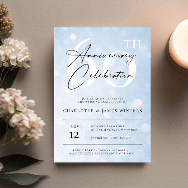 Elegant classic blue watercolor 60th anniversary invitation (Creator Uploaded)