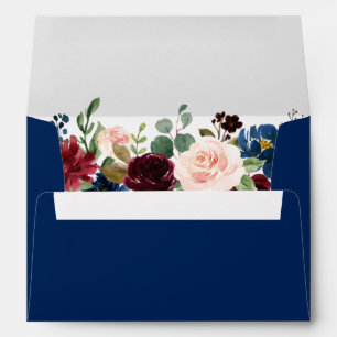 Elegant Classic Blue Watercolor Floral Wedding Envelope