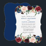 Elegant Classic Blue Watercolor Floral Wedding Invitation<br><div class="desc">Modern Elegant,  Classic Blue,  Watercolor Burgundy Marsala Blue Pink Floral with Greenery Wedding Invitation. Bracket Style.</div>