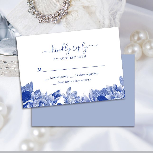 Elegant Classic Blue White Chinoiserie Chic Floral RSVP Card (Creator Uploaded)