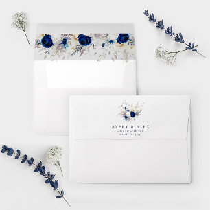 Elegant Classic Blue & White Floral Wedding Envelope