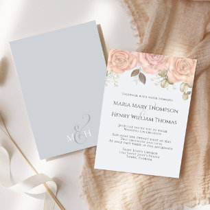 Elegant Classic Boho Floral Rose Light Blue  Invitation