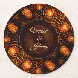 Elegant Classic Boho Modern Gold #901 Wedding Round Paper Coaster