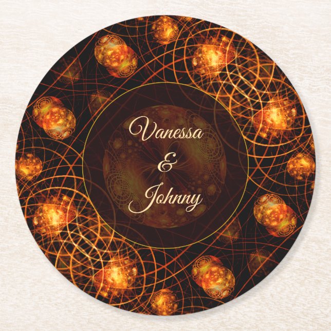 Elegant Classic Boho Modern Gold #901 Wedding Round Paper Coaster (Front)