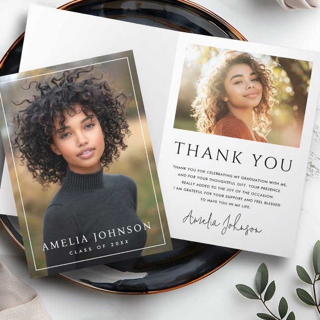 Elegant classic border graduation graduate photo thank you card (Elegant classic border graduation graduate photo thank you card)