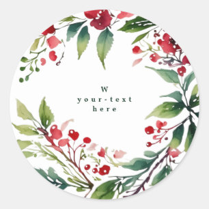 Elegant Classic Botanical Wreath Christmas Holiday Round Sticker