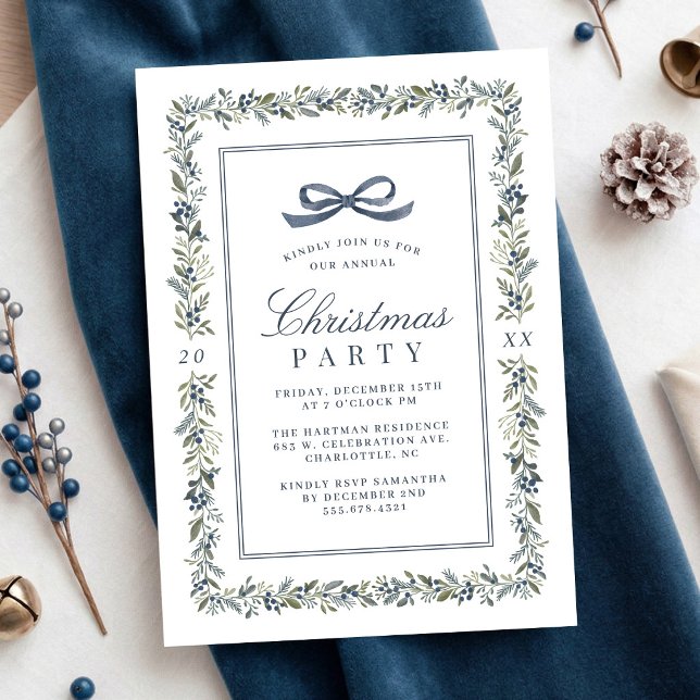 Elegant Classic Bow Botanical Christmas Holiday Invitation (Creator Uploaded)