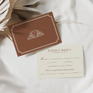Elegant Classic Brown & Ecru Wedding Monogram RSVP Card