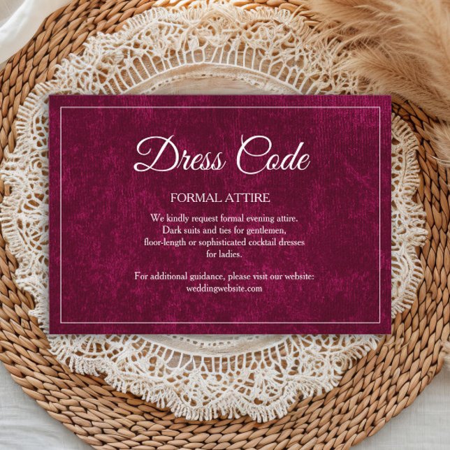 Elegant Classic Burgundy Berry Wedding Dress Code Enclosure Card (Burgundy/berry velvet wedding dress code card)