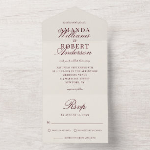 Elegant Classic Burgundy Old Money Wedding All In One Invitation