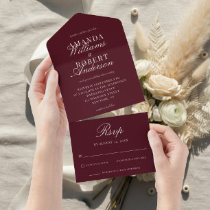 Elegant Classic Burgundy Old Money Wedding All In One Invitation