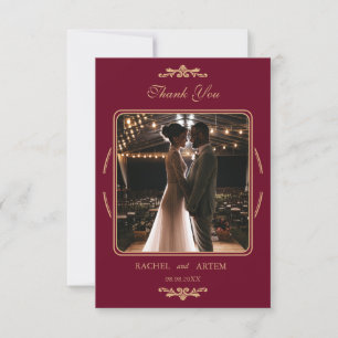 Elegant Classic Burgundy Photo Wedding  Thank You Card