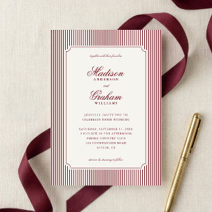 Elegant Classic Burgundy Striped Invitation
