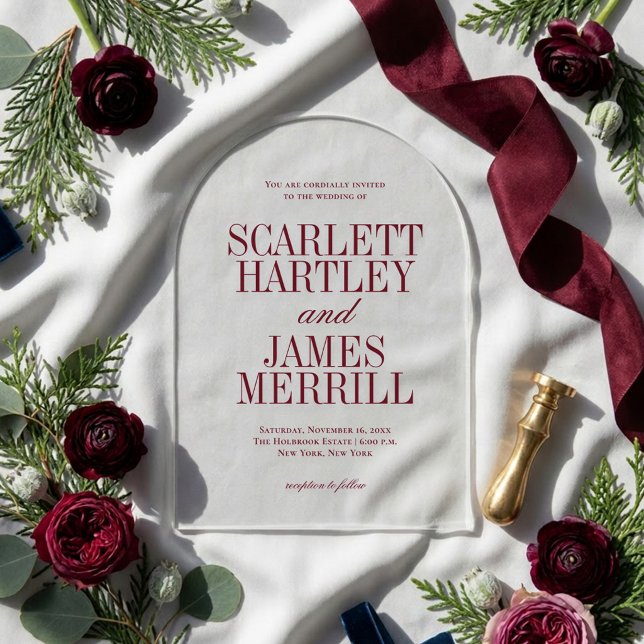 Elegant Classic Burgundy Wedding Acrylic Invitations (Creator Uploaded)