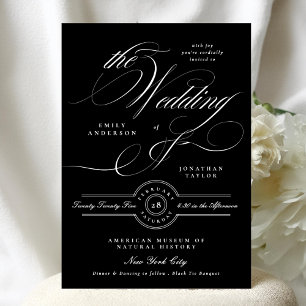 Elegant Classic Calligraphy   Black Tie Wedding Invitation