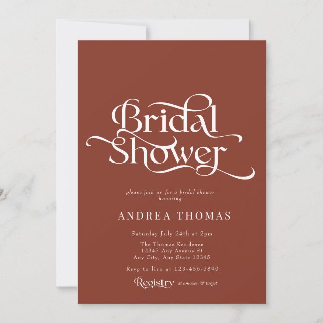 Elegant Classic Calligraphy Bridal Shower Invitation (Front)