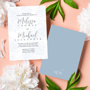 Elegant Classic Calligraphy Floral Dusty Blue Invitation