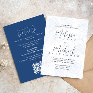 Elegant Classic Calligraphy Floral Dusty Blue RSVP Invitation