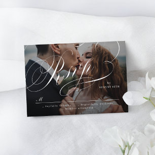 Elegant classic calligraphy photo wedding RSVP car Card