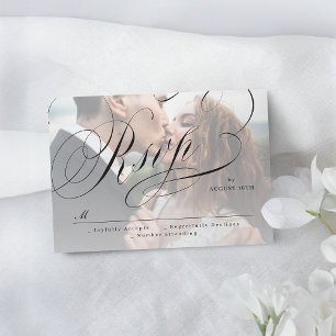 Elegant classic calligraphy photo wedding RSVP car Card