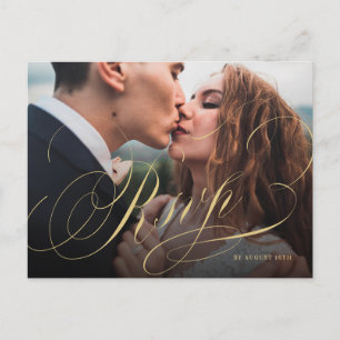Elegant classic calligraphy photo wedding RSVP  Postcard