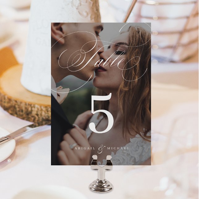 Elegant classic calligraphy photo wedding table number (Elegant classic calligraphy photo wedding table number)