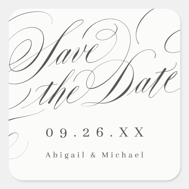 Elegant classic calligraphy save the date stickers (Front)