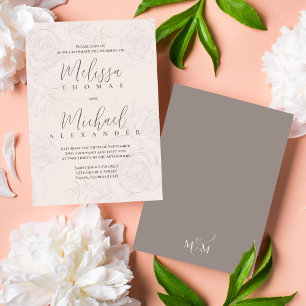 Elegant Classic Calligraphy Simple Blush Floral Invitation