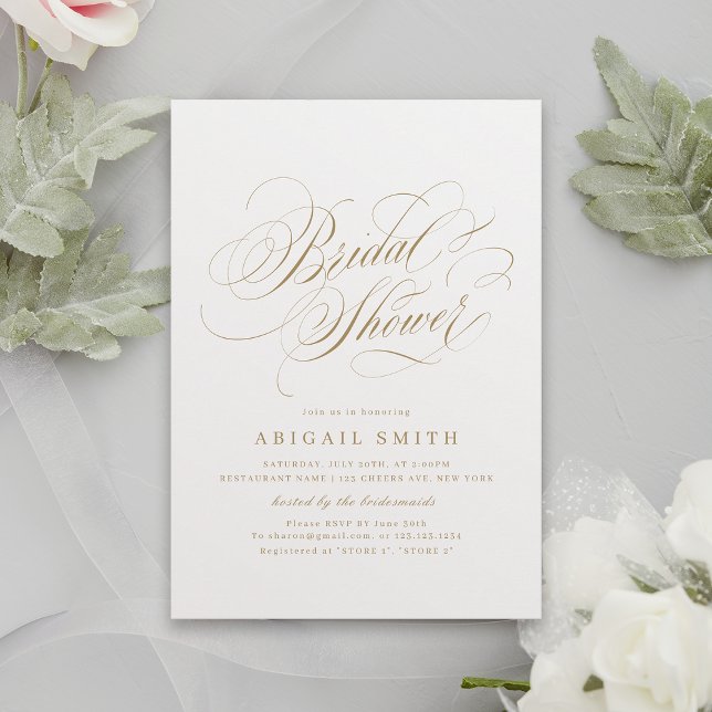 Elegant classic calligraphy vintage Bridal Shower Invitation (Gold Elegant classic calligraphy vintage Bridal Shower Invitation)