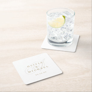 Elegant classic calligraphy vintage wedding square paper coaster