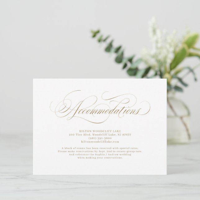 Elegant classic calligraphy wedding accommodations invitation (Standing Front)