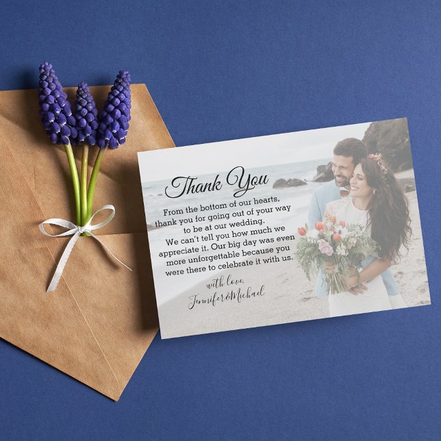 elegant classic calligraphy wedding day photo  thank you card (Creator Uploaded)