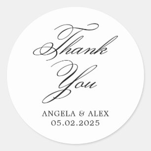 Elegant Classic Calligraphy Wedding Thank You 2 Round Sticker