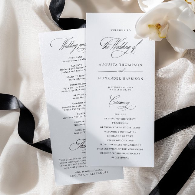 Elegant Classic Calligraphy White Wedding Program (Elegant Classic Calligraphy White Wedding Program)
