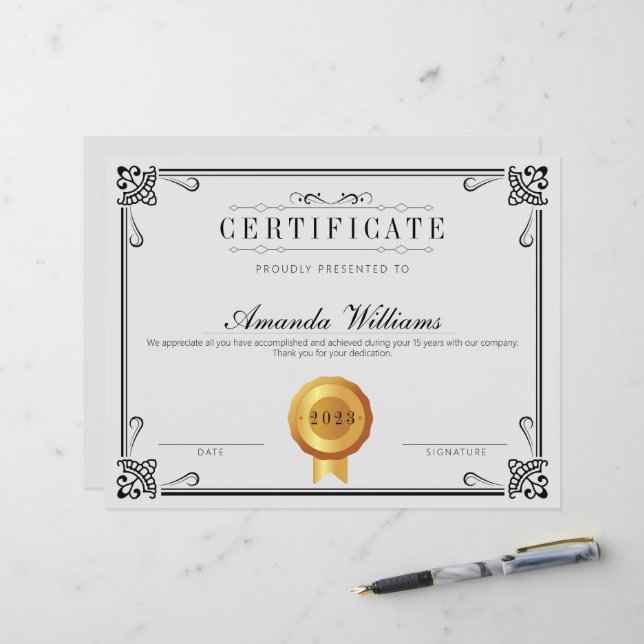 Elegant Classic Certificate of Achievement Gray (Front/Back In Situ)