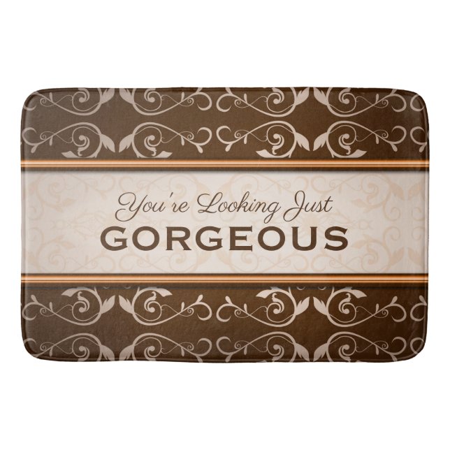 Elegant Classic Chocolate Flourish Bronze Monogram Bath Mat (Front)