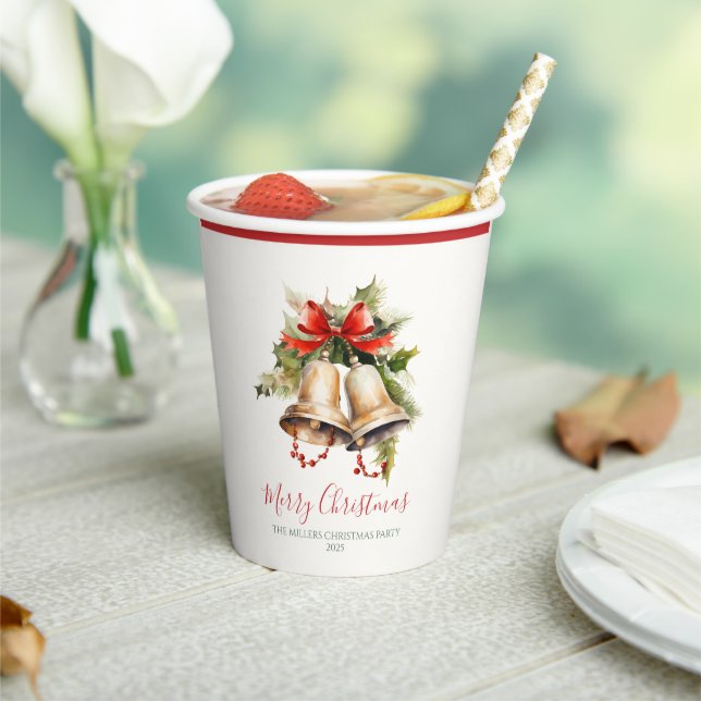 Elegant Classic Christmas Paper Cups | Gold & Red  (Insitu)