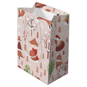 Elegant Classic Christmas Tree Fox Pattern Medium Gift Bag