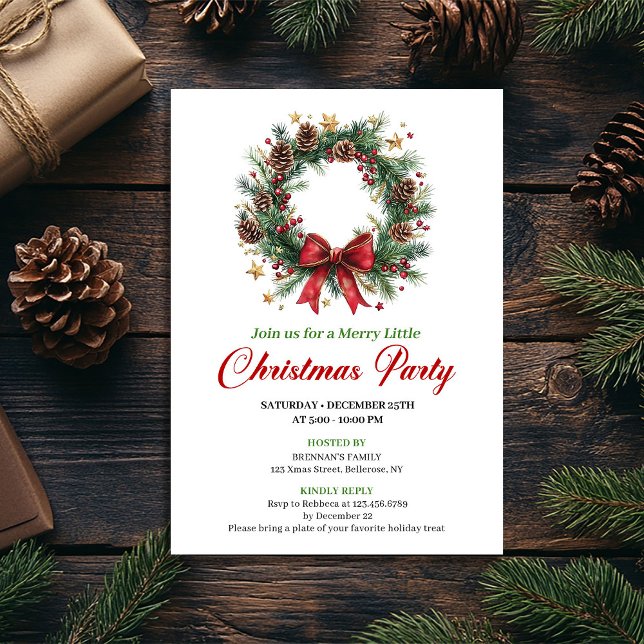Elegant Classic Christmas Wreath Party Card (Elegant Classic Christmas Wreath Party Card)