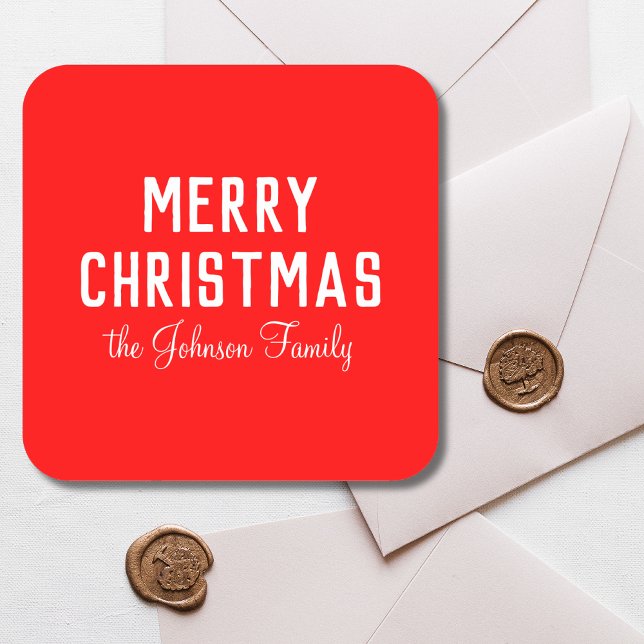 Elegant Classic Clean Red Christmas   Square Sticker (Creator Uploaded)