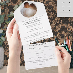 Elegant Classic Colour 1 Photo Monogram Wedding All In One Invitation