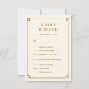 Elegant Classic Cream and Gold Wedding RSVP Card