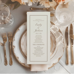 Elegant Classic Cream Brown Script Wedding Program Programme