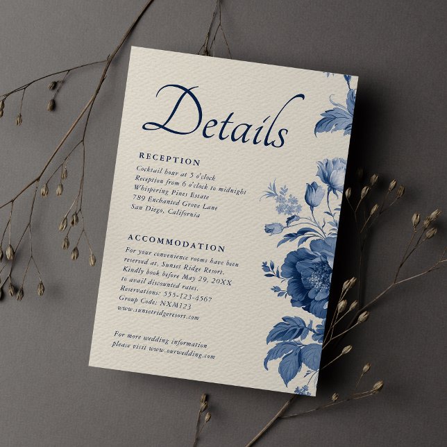 Elegant Classic Cream & French Blue Floral Wedding Enclosure Card (Creator Uploaded)