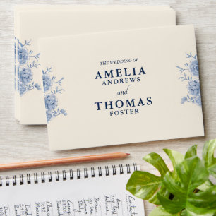 Elegant Classic Cream & French Blue Floral Wedding Envelope