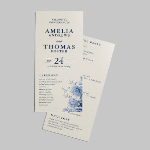 Elegant Classic Cream & French Blue Floral Wedding Programme