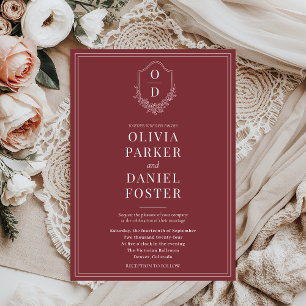 Elegant Classic Crest Burgundy Wedding Invitation