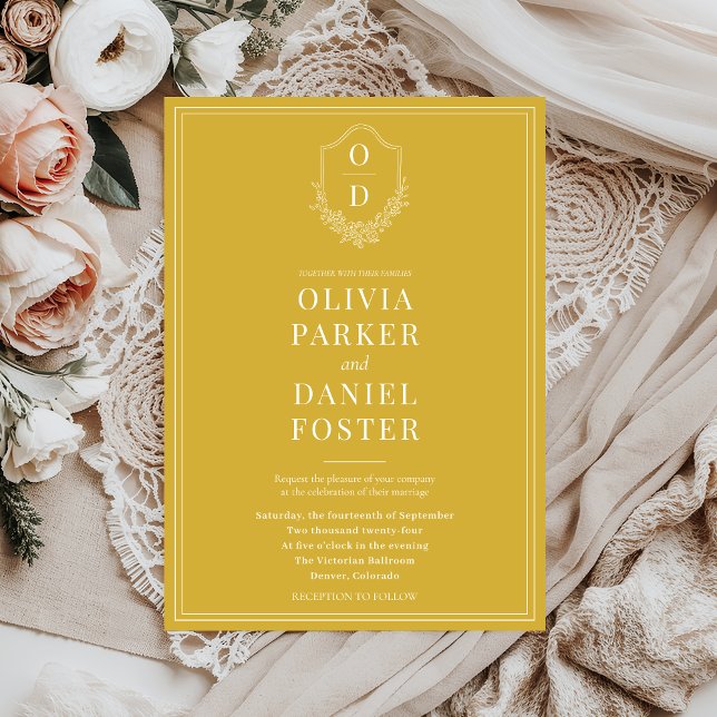 Elegant Classic Crest Gold Champagne Wedding Invitation (Creator Uploaded)
